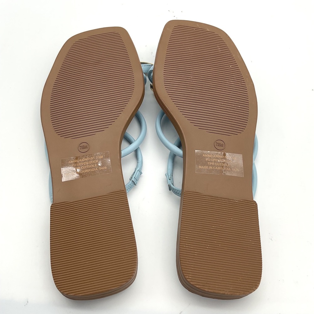 Steve Madden Anine Light Blue Strappy Square Toe Flat Sandals Gold Hardware 7.5M - Picture 3 of 5